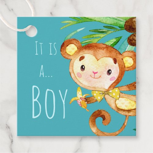 Blue Cute Monkey Baby Boy Announcement Favor Tags