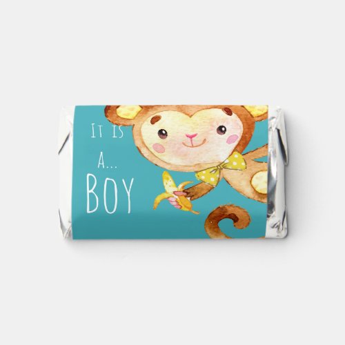 Blue Cute Monkey Baby Boy Announcement Hersheys Miniatures