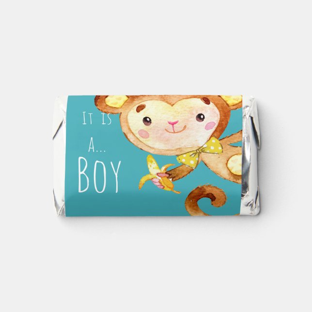 Blue Cute Monkey Baby Boy Announcement Hershey's Miniatures (Front)