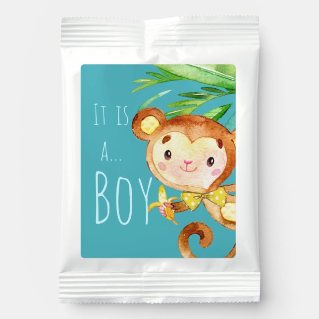 Blue Cute Monkey Baby Boy Announcement Margarita Drink Mix (Front)