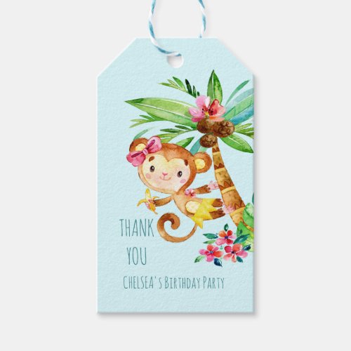 Blue Cute Monkey Personalized Happy Birthday Gift Tags