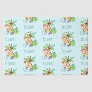 Blue Cute Monkey Personalized Happy Birthday Tissue Paper