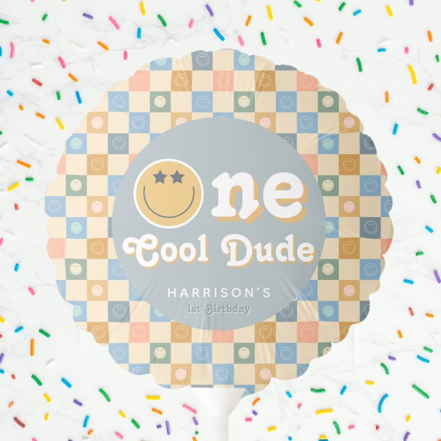 Blue Cute One Cool Dude Boys 1st Birthday Balloon (Creator Uploaded)