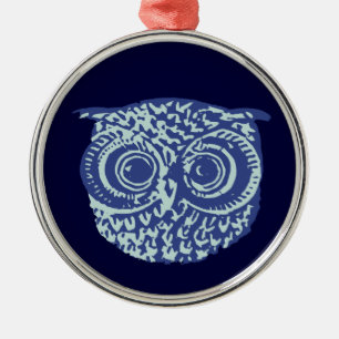 Blue cute owl picture metal ornament