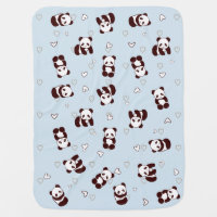 Blue Cute Panda Heart Baby Blanket