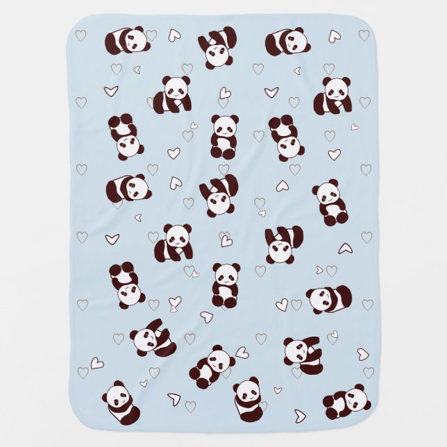 Blue Cute Panda Heart Baby Blanket (Front)