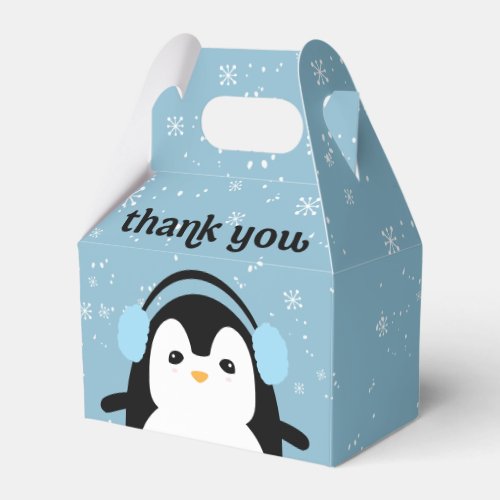 Blue Cute Penguin Winter Baby Shower Thank you Favor Boxes