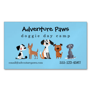Blue Cute Pet Dogs   Animal Services Magnetic Business Card Magnet