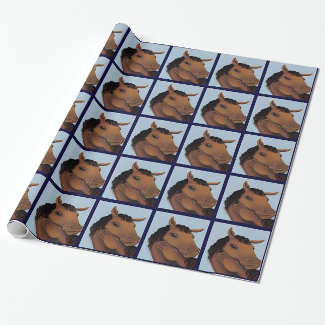 Blue Cute Pony Wrapping Paper (Unrolled)