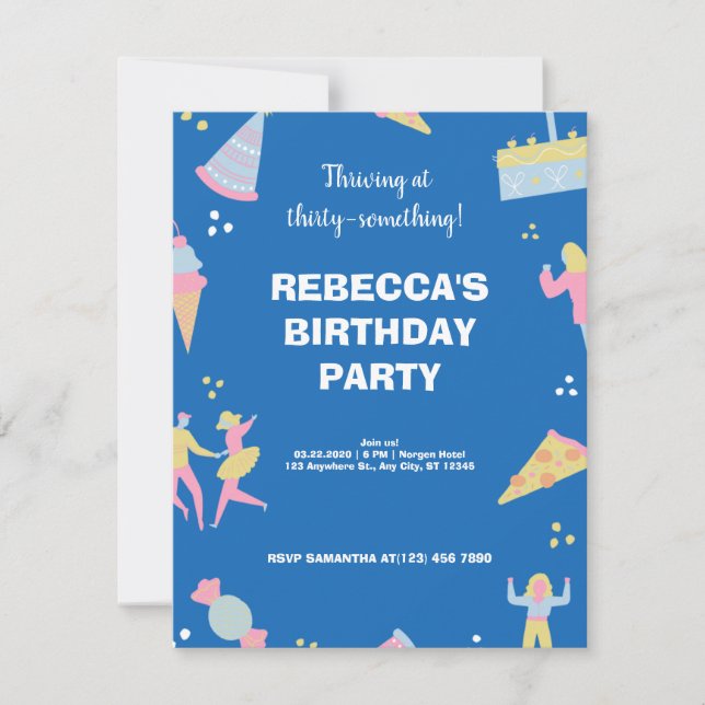 Blue cute & quirky ice cream pizza birthday party  (Front)