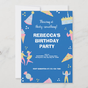 Blue cute & quirky ice cream pizza birthday party invitation