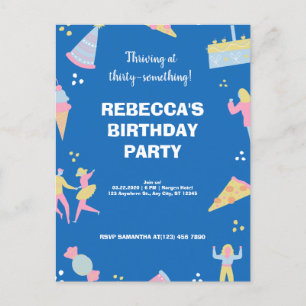 Blue cute & quirky ice cream pizza birthday party invitation postcard