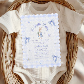Blue Cute Rabbit Gingham lace Baby Shower Invitation