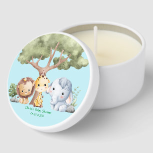 blue cute safari animals baby shower mini candle favors