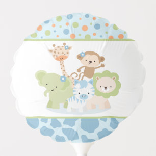 Blue Cute Safari Jungle Animals Print Balloon