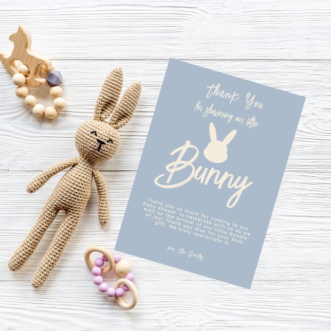 Blue Cute Script Bunny Baby Shower  Thank You Card (Creator Uploaded)