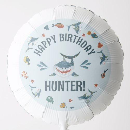 Blue Cute Shark Themed Helium Birthday Balloon