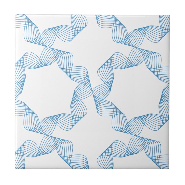 Blue, cute, simple, elegant geometric pattern art ceramic tile (Front)