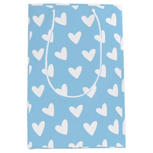 Blue Cute Simple Heart Pattern Medium Gift Bag
