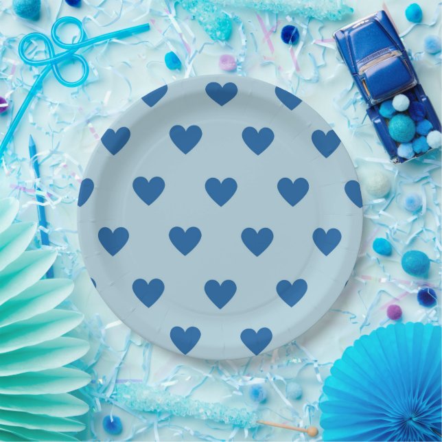 Blue Cute Simple Heart Pattern Paper Plates (Party)