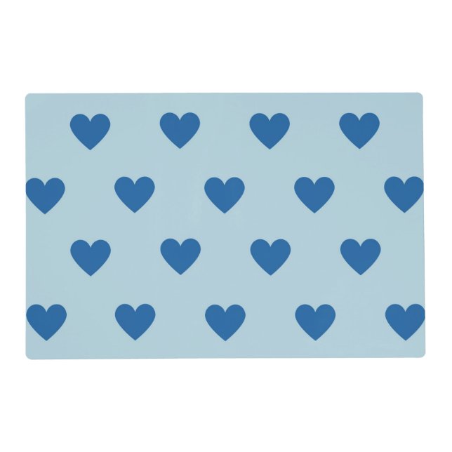 Blue Cute Simple Heart Pattern Placemat (Front)
