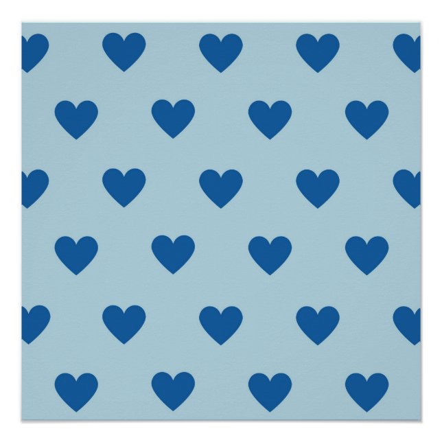 Blue Cute Simple Heart Pattern Poster (Front)