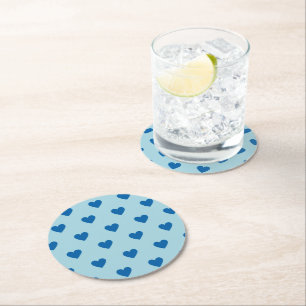 Blue Cute Simple Heart Pattern Round Paper Coaster