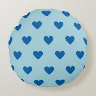 Blue Cute Simple Heart Pattern Round Pillow