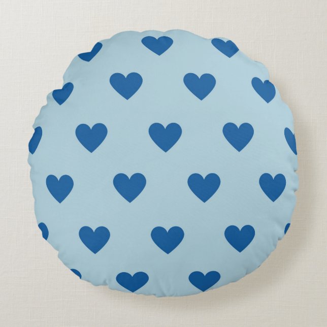 Blue Cute Simple Heart Pattern Round Pillow (Front)