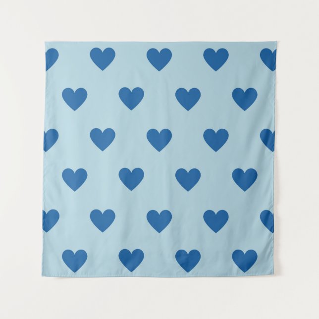 Blue Cute Simple Heart Pattern Tapestry (Front)