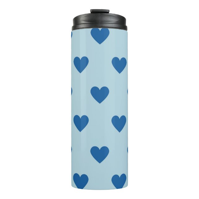 Blue Cute Simple Heart Pattern Thermal Tumbler (Front)