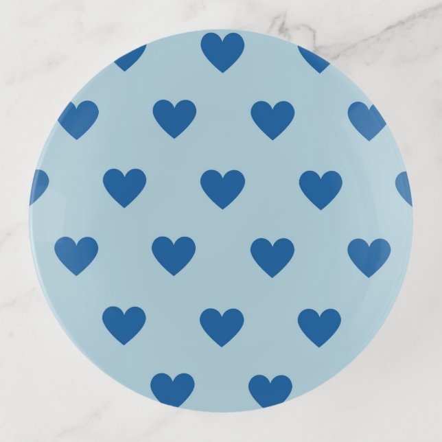 Blue Cute Simple Heart Pattern Trinket Tray (Front)