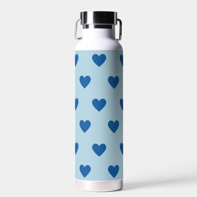 Blue Cute Simple Heart Pattern Water Bottle (Front)