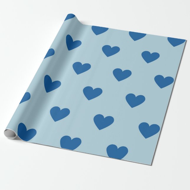 Blue Cute Simple Heart Pattern Wrapping Paper (Unrolled)