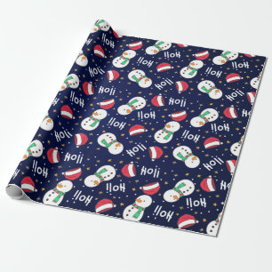 Blue Cute snowman Christmas seamless pattern Wrapping Paper