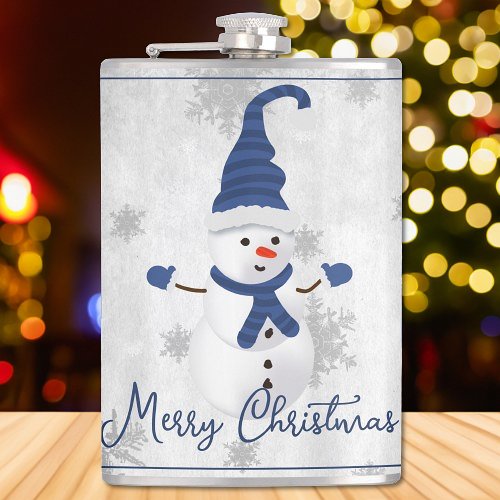 Blue Cute Snowman Holiday Flask