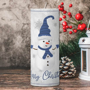 Blue Cute Snowman Holiday Large Pillar Candle