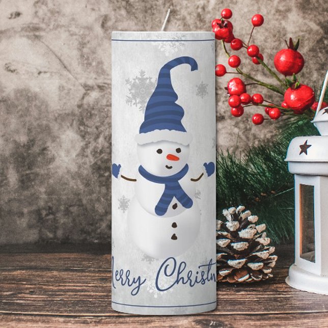 Blue Cute Snowman Holiday Large Pillar Candle (Blue Cute Snowman Holiday Large Pillar Candle)