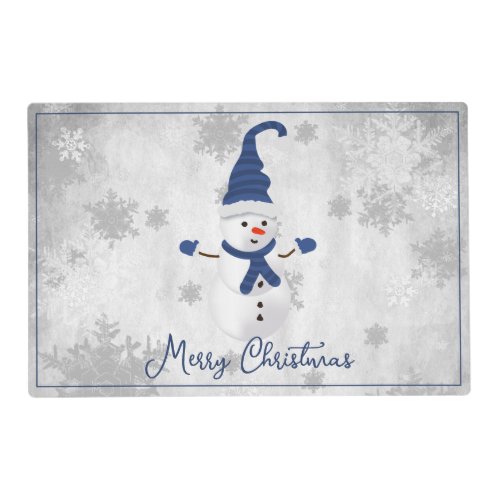 Blue Cute Snowman Holiday Placemat