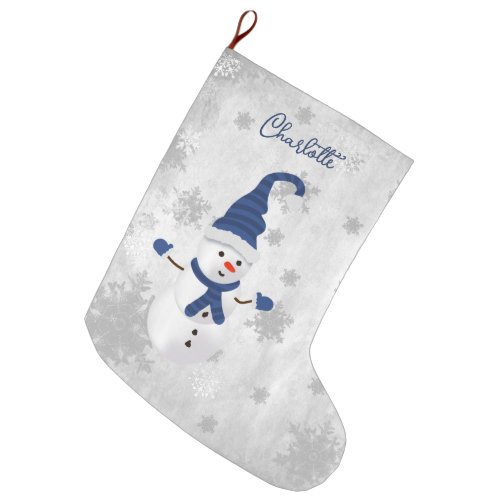 Blue Cute Snowman Holiday Stocking