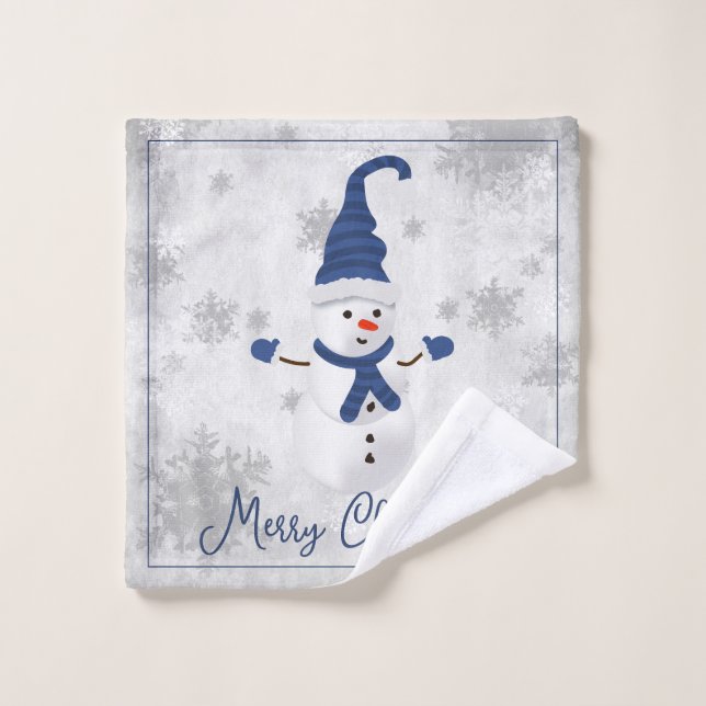 Blue Cute Snowman Holiday Towel Set (Wash Cloth)