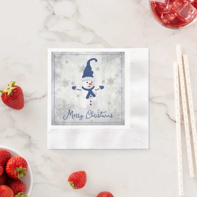 Blue Cute Snowman Paper Napkin (Insitu)