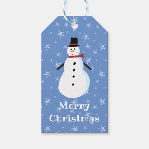 Blue Cute Snowman Snowflake Merry Christmas  Gift Tags
