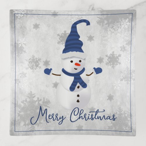 Blue Cute Snowman Trinket Tray