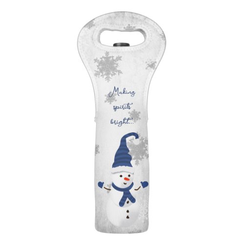 Blue Cute Snowman Wine Tote