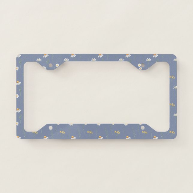 Blue Cute & Stylish Daisy Pattern License Plate Frame (Front)