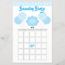 Blue Cute Sweet Lamb, Baby Shower Bingo Game Card