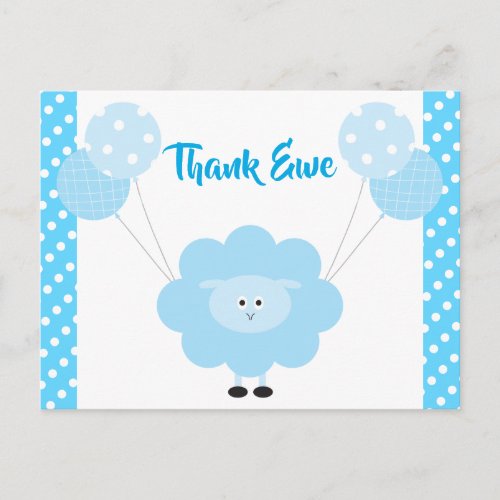 Blue Cute Sweet Lamb Boy Baby Shower Thank You Postcard