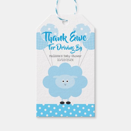 Blue Cute Sweet Lamb Boy Drive By Baby Shower Gift Tags