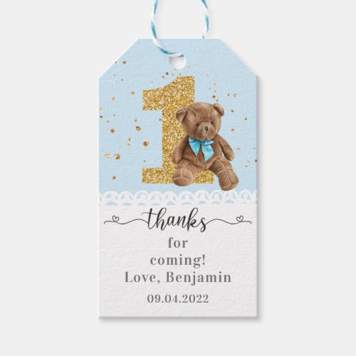 Blue Cute Teddy Bear 1st Birthday  Gift Tags